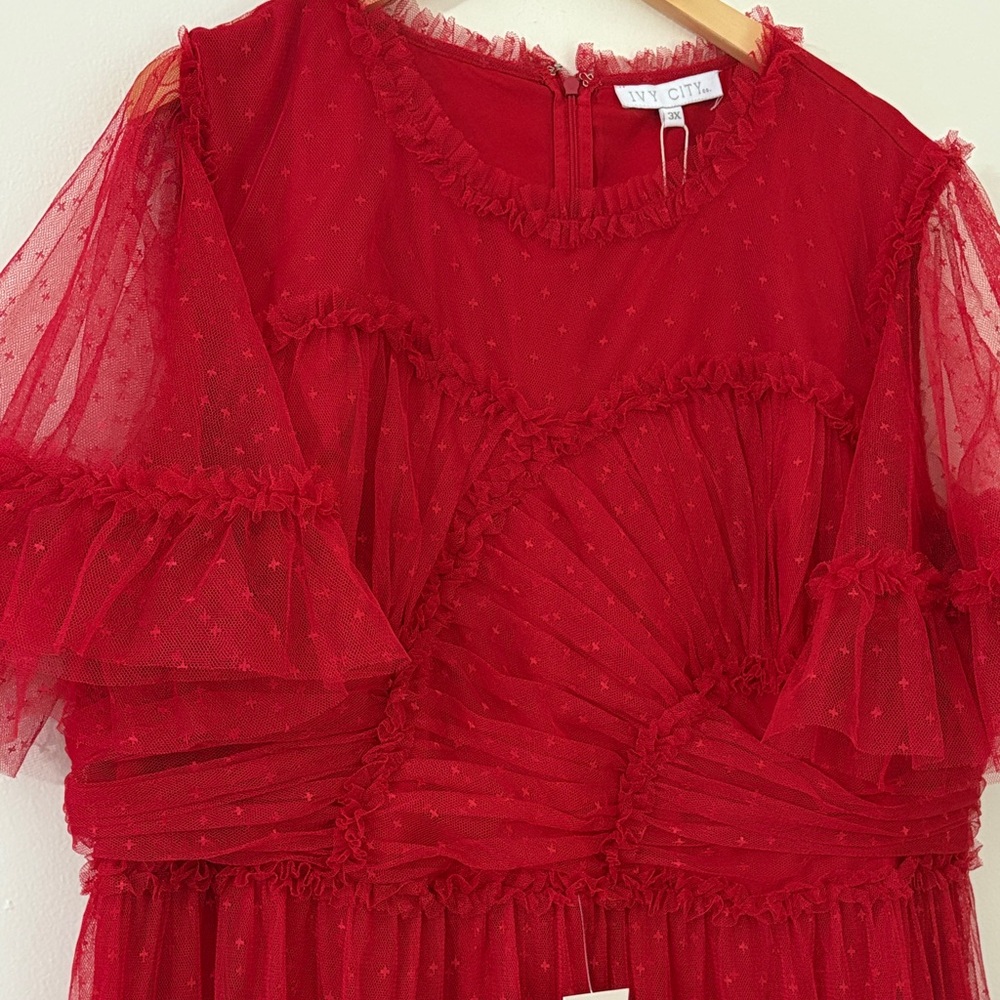 NWT Ivy City Co Red Star Tulle Maxi Dress 3X - Picture 3 of 15